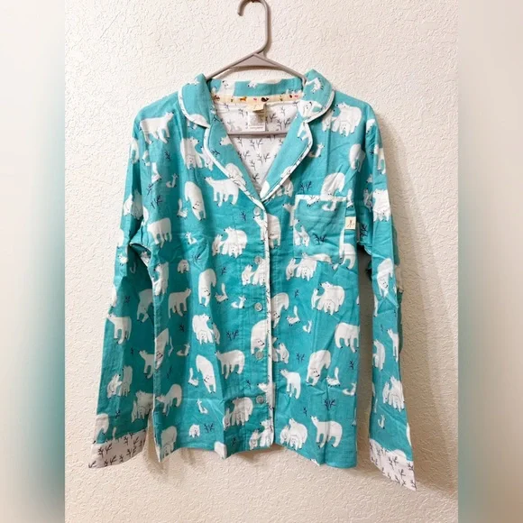 Munki Munki Polar Bear Print 2-Piece Flannel Pajama Set - S - Picture 4 of 15
